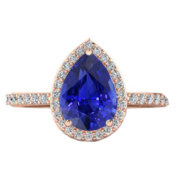 Rose Gold Halo Srilanka Sapphire Ring & Natural Earth Mined Diamonds Jewelry 4 Carats
