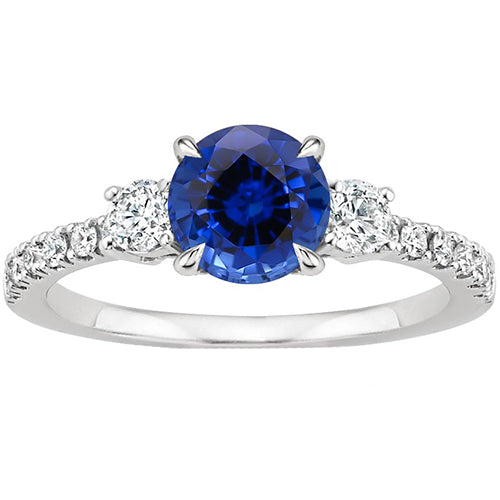 New FAncy Stylish Women Gold Diamond Ring Blue Sapphire 3 Stone Style Ring 3