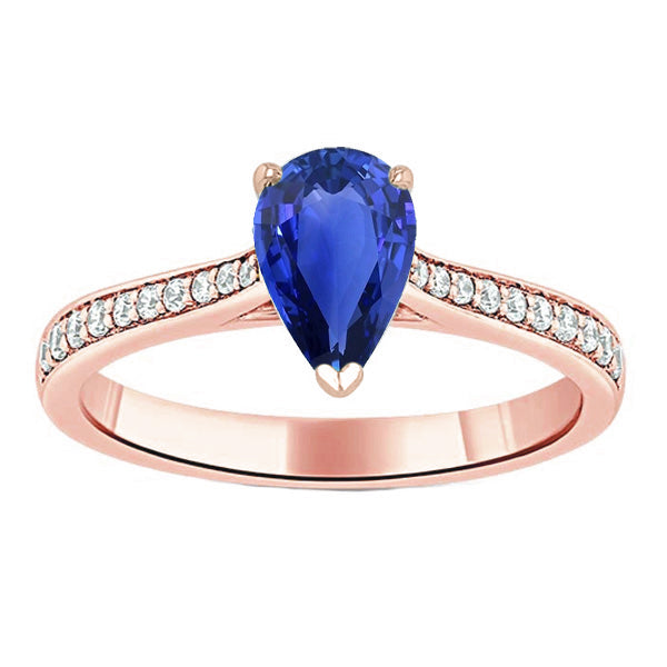Gemstone Wedding Ring Pear Shaped Ceylon Sapphire 3 Carats Jewelry