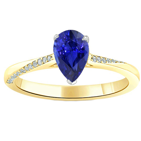 Pear Solitaire Srilanka Sapphire Ring With Natural Earth Mined Diamond Accents 2.50 Carats