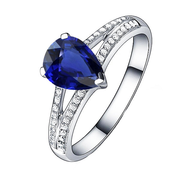 Blue Sapphire Natural Earth Mined Diamond Ring Split Shank 3 Carats White Gold 14K