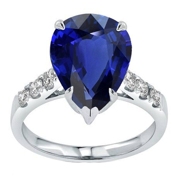 Natural Earth Mined Diamond Wedding Ring Pear Sri Lankan Sapphire Prong Set 5 Carats