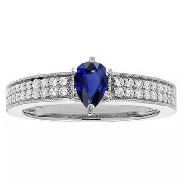 High Quality Unique Solitaire Pear Blue Sapphire Ring With Diamond Accents