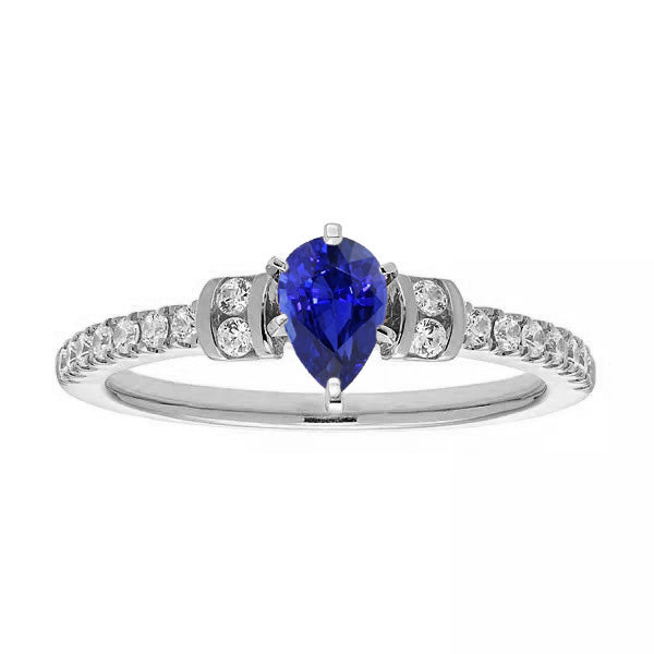 Diamond Engagement Ring Pear Blue Sapphire High Quality Unique