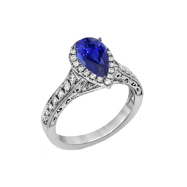 Wedding Women Jewelry Sparkling Halo Blue Sapphire Ring Antique Style & Diamonds