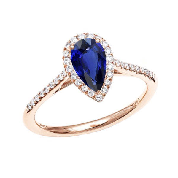 Lady’s Brilliant Gemstone Diamond Jewelry Halo Pear Ceylon Sapphire Ring