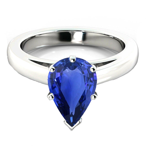 Gorgeous fancy Blue Sapphire Solitaire Engagement Ring Pear Cut