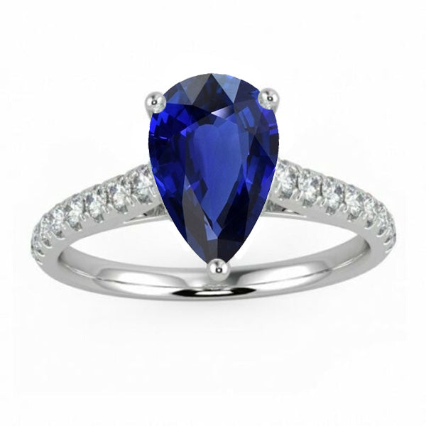 Women Jewelry Sparkling Gold Gemstone Ring Blue Sapphire With Diamond Accents