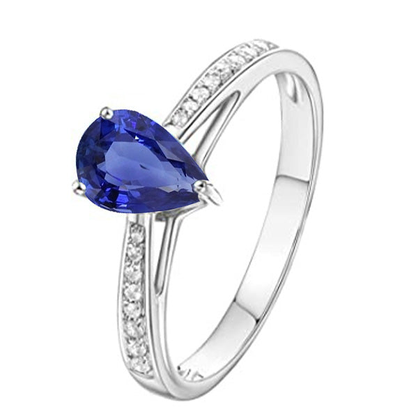 Blue Sapphire High Quality Unique Solitaire Ring & Pave Set Diamond Accents