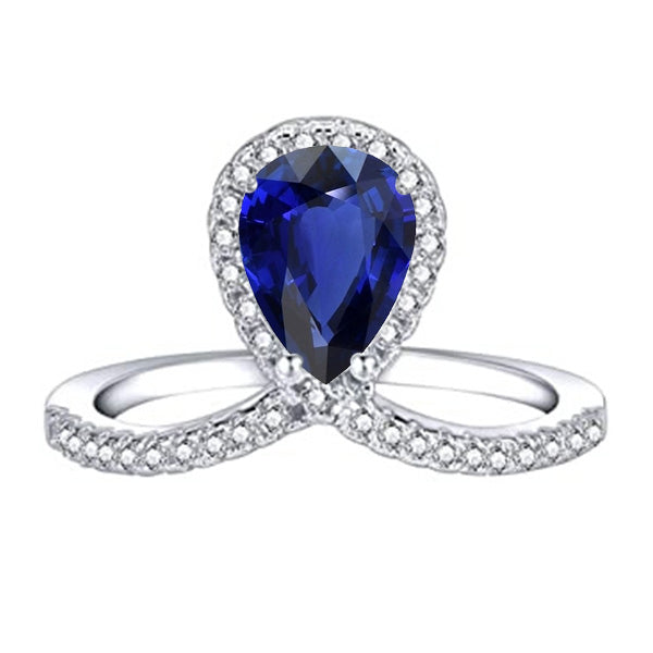 Pear Quality Wedding Halo Diamond Ring Enhancer Natural Blue Sapphire