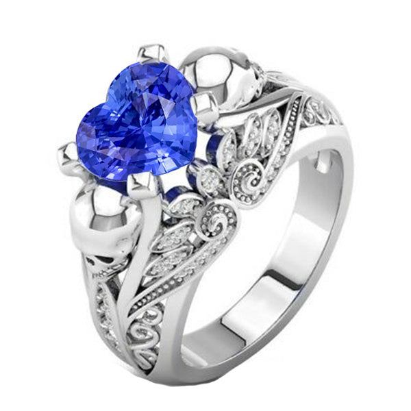 Gemstone Heart Blue Sapphire Ring Antique Style Natural Earth Mined Diamonds 2 Carats