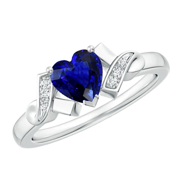 Gold Gemstone Heart Cut Ceylon Sapphire Ring Ribbon Style 2 Carats