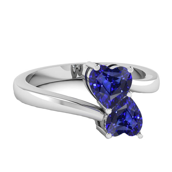 Toi et Moi Anniversary Ring Heart Cut Ceylon Sapphire Woman's Weeding Anniversary Gold