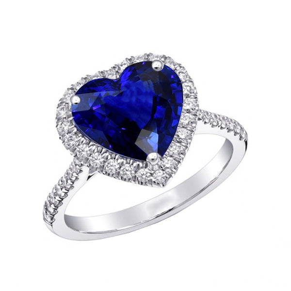 Unique Lady’s Halo Anniversary Ring Heart Sri Lanka Sapphire With Diamond