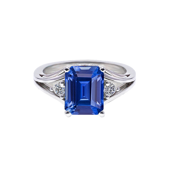 Split Shank Gold Three Stone Emerald Blue Sapphire Ring