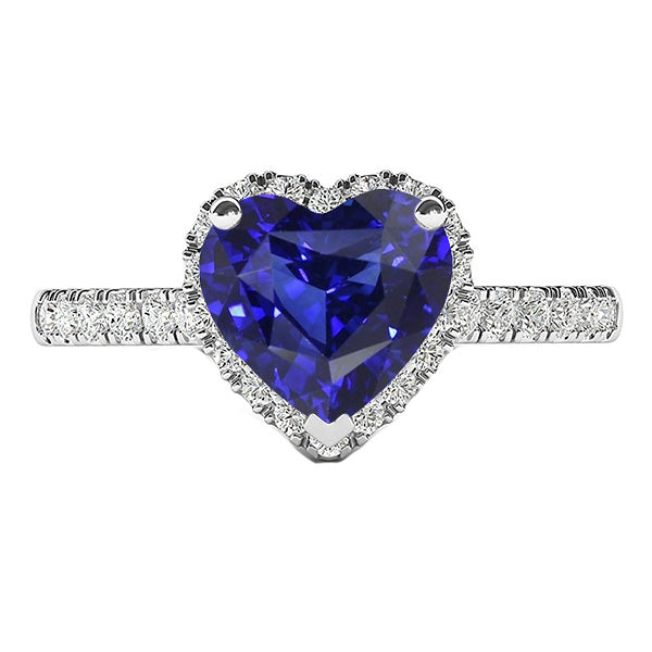 Fancy Lady’s Ladies Halo Heart Srilanka Sapphire Ring & Diamonds
