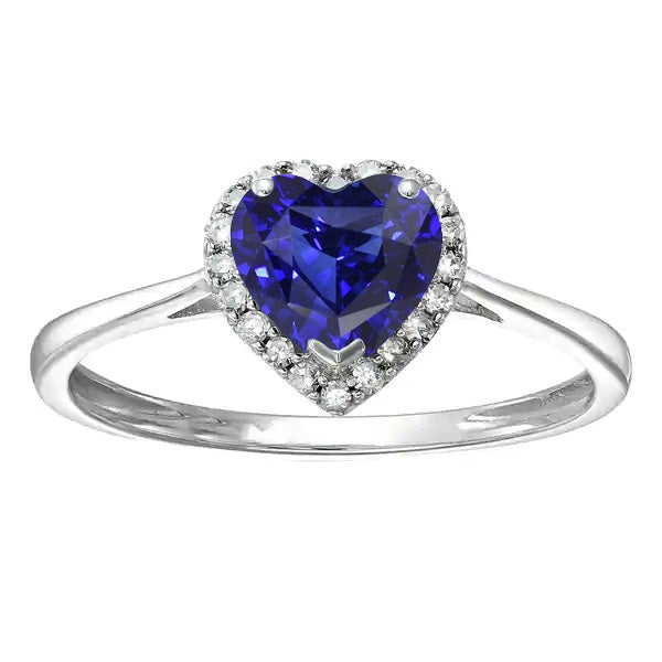 White Gold Halo Ring Heart Blue Sapphire & Natural Earth Mined Diamonds 3 Carats Jewelry
