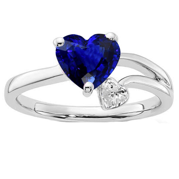 2 Stone Diamond New High Quality Wedding Ring Heart Deep Blue Sapphire Split Shank