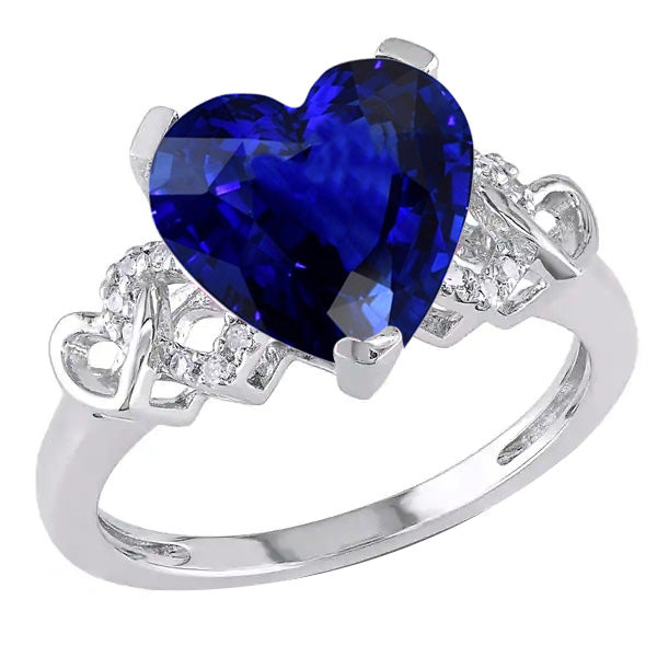 Lady’s New STylish FAncy White Gold Diamond Ring Heart Shaped Sri Lankan Sapphire