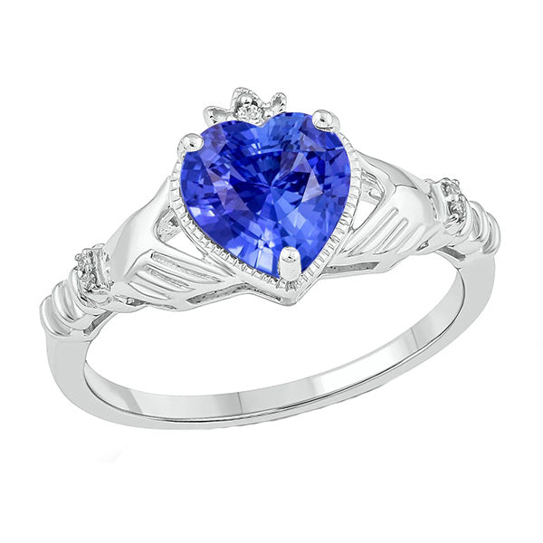 Elegant Woman's Diamond Heart Light Blue Sapphire Ring Ladies Jewelry