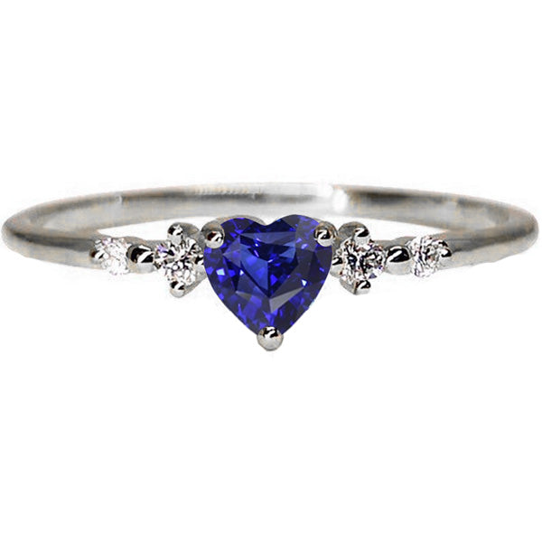 Princess Cut Style Diamond Ring Heart Blue Sapphire 5 Stone Gold Jewelry