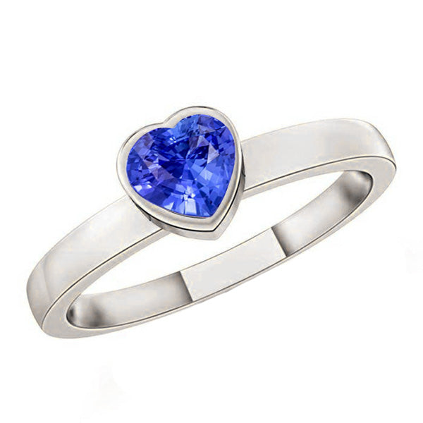 SNew Brilliant Sparkling olitaire Heart Light Blue Sapphire Ring Bezel Set