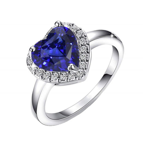 Brilliant Sparkling Women Halo Heart Sri Lankan Sapphire & Diamonds Ring