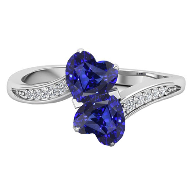 Toi et Moi Heart Gemstone Blue Sapphire Diamond Ring Brilliant Sparkling
