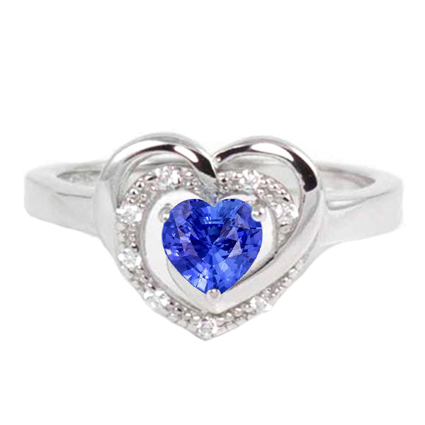 White Gold laday’s Brilliant Engagement Gemstone Ring Heart Blue Sapphire Jewelry