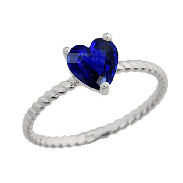 Sparkling Unique Lady’s Ceylon Sapphire Solitaire Heart Shaped Ring Rope Style