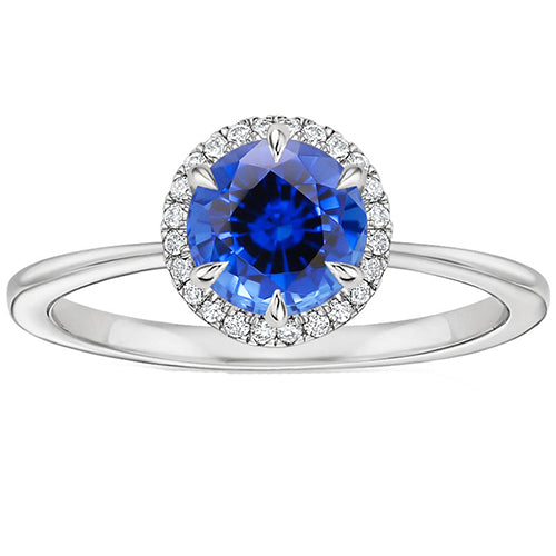 New Amazing Stylish Diamond Halo Ring White Gold Ceylon Sapphire Prong