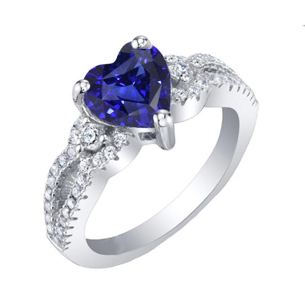 Women Diamond Weeding Jewelry Heart Ceylon Sapphire Ring 3 Carats Split Shank