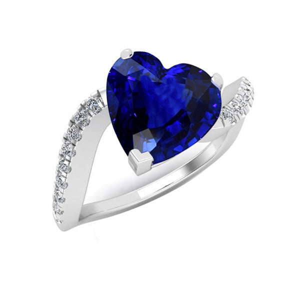 Heart Sapphire High Quality Fancy Sparkling Diamond Anniversary Ring Twisted Shank Gold