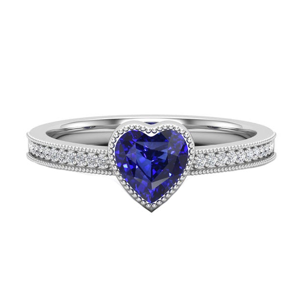 Gold Halo Antique Lady’s Bezel Set Heart Sri Lankan Sapphire Ring