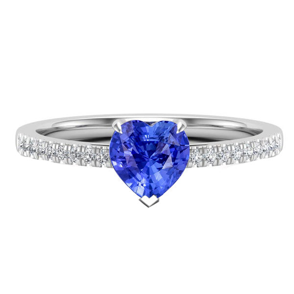 Women's Ring Heart Ceylon Sapphire with Pave Diamond Accents