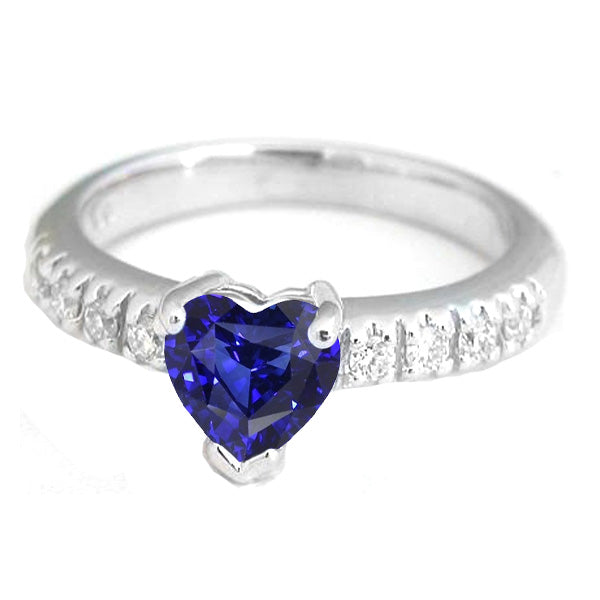 Sparkling Unique Lady’s Anniversary Gemstone Ring Heart Sapphire With Diamond Accents
