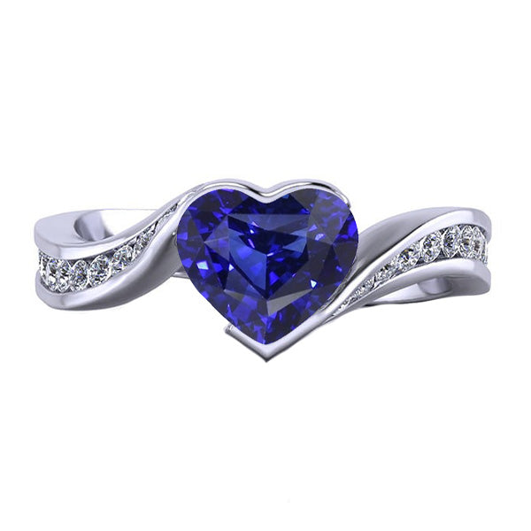 Women Sparkling Unique Lady’s Heart Gemstone Ceylon Sapphire Ring Tension Style