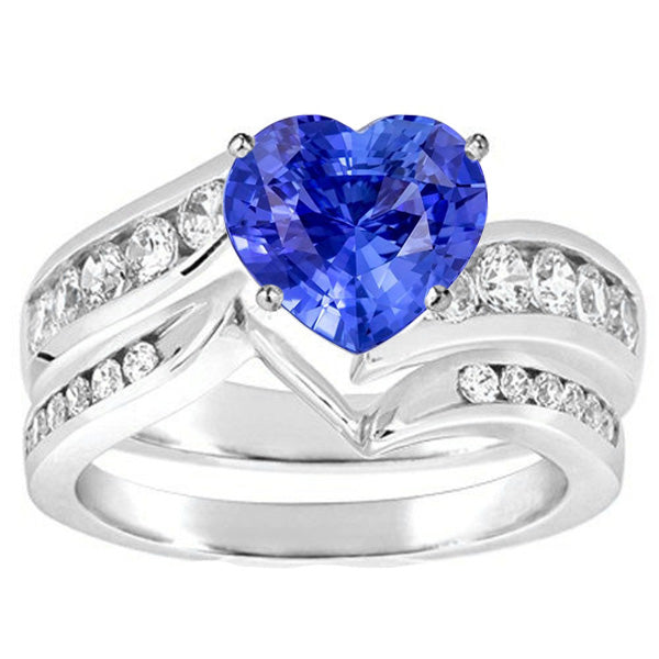 White Gold Diamond Sparkling Unique Lady’s Engagement Heart Blue Sapphire Ring
