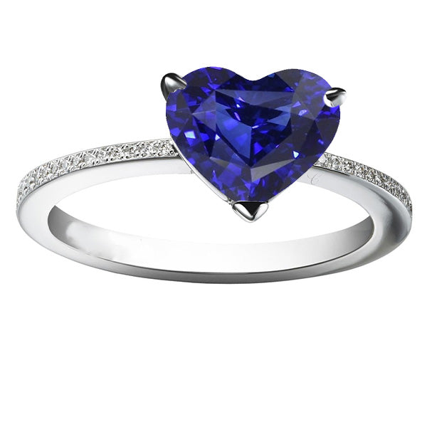 Diamond Sparkling Unique Lady’s Solitaire Ring Accents Heart Sri Lankan Sapphire