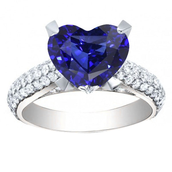 Heart Lady’s Style White Elegant Blue Sapphire Diamond Ring 5 Carats White Gold Jewelry