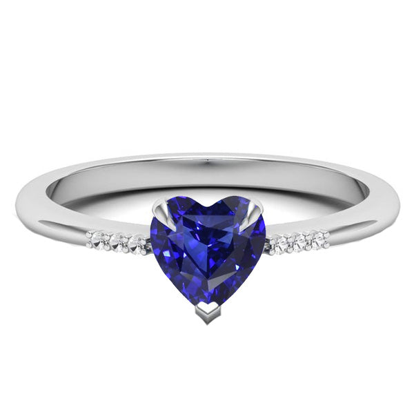 Gold Lady’s Style White Elegant Diamond Gemstone Heart Ceylon Sapphire Ring Prong Set