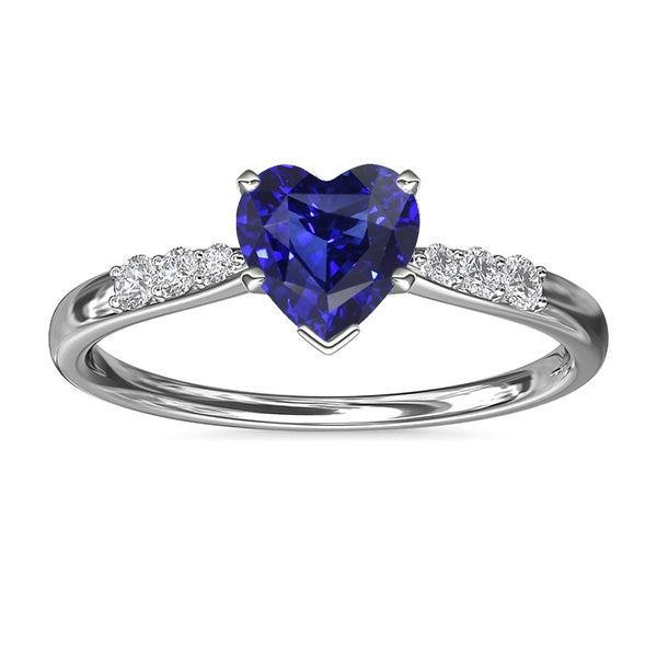 Gold Woman's Weeding Anniversary JewelryHeart Gemstone Blue Sapphire Diamond Ring