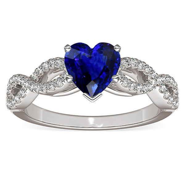 Woman's Weeding Anniversary Heart Gemstone Blue Sapphire Diamond Ring Infinity Style
