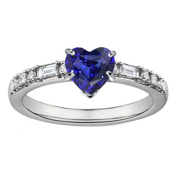 Gemstone Unique Lady’s Heart Sapphire Ring Baguette & Princess Diamonds