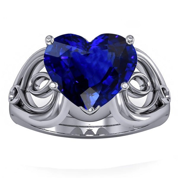 Unique Lady’s Solitaire Ring Heart Deep Blue Sapphire Vintage Style