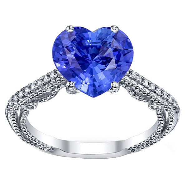 Sparkling Unique Lady’s Blue Sapphire Diamond Ring 3 Carats Pave Set Accents Gold