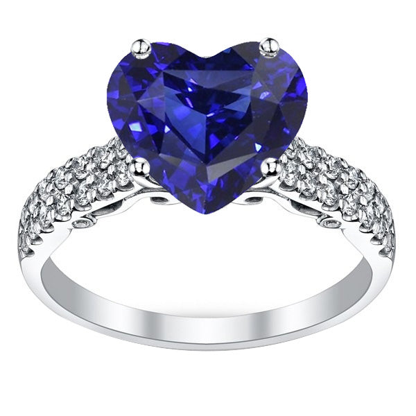 Round Natural Earth Mined Diamond And Ceylon Sapphire Engagement Ring 4.50 Carats Gold 14K