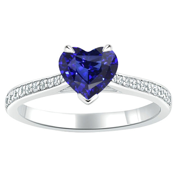 Natural Earth Mined Diamond Engagement Ring 3 Carats Gold Srilankan Sapphire Tapered Shank