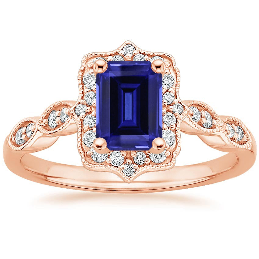 Best Quality Antique Style Blue Sapphire Diamond Ring Gemstone