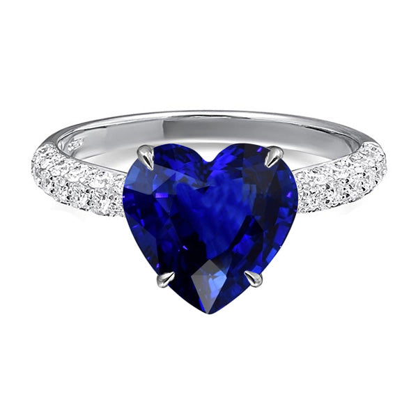 Solitaire Sparkling Unique Lady’s Heart Cut Sapphire Ring With Diamond Accent